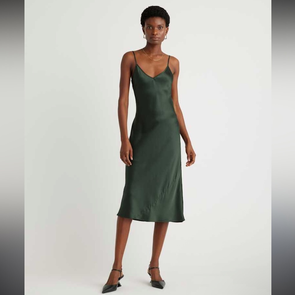 Quince Washable 100% Silk Green Slip Dress M